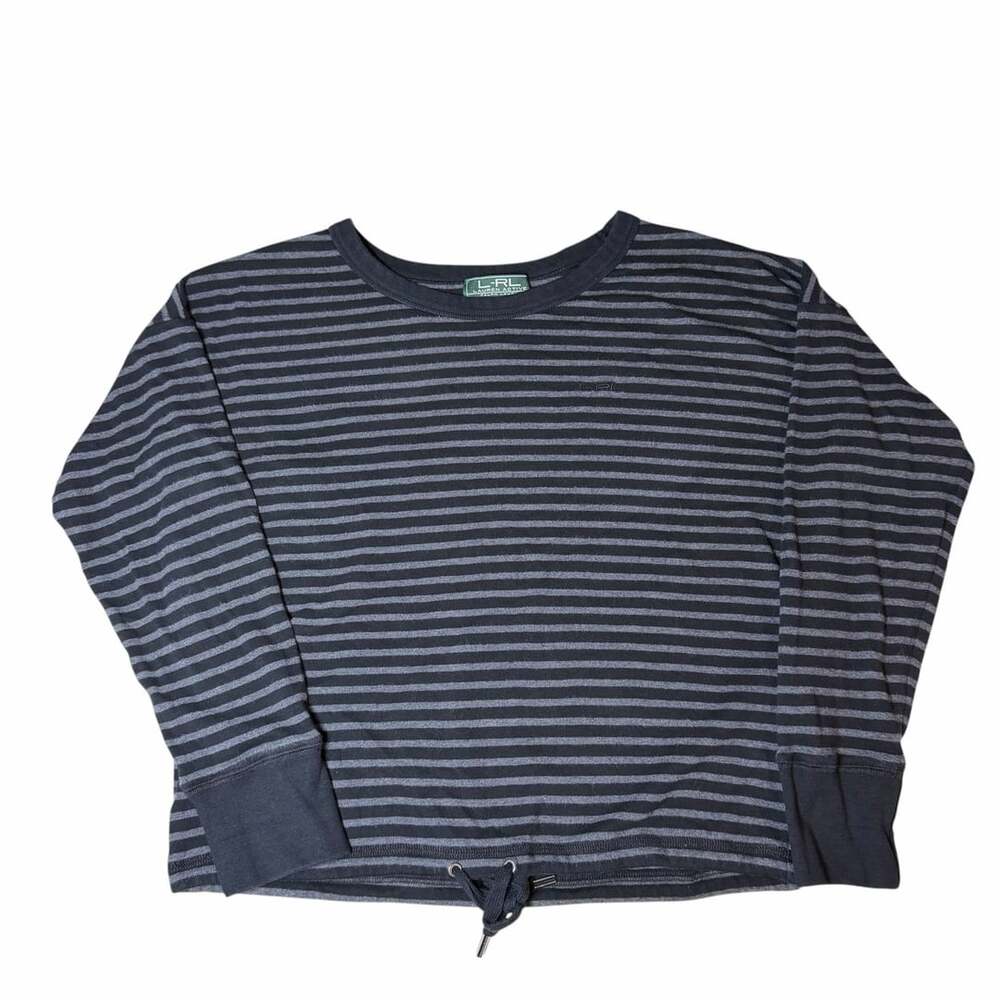 Lauren Active Ralph Lauren Long Sleeve Top Size PL Striped Black Gray